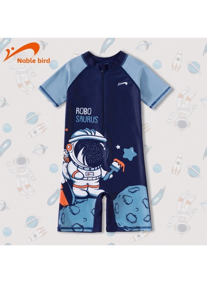 Noble Bird Children's Swimsuit One-piece Baby Cartoon Swimming Trunks Student Hot Spring Quick-drying Swimming Suit Wholesale-Color:118 Navy Astronaut- - Image 1